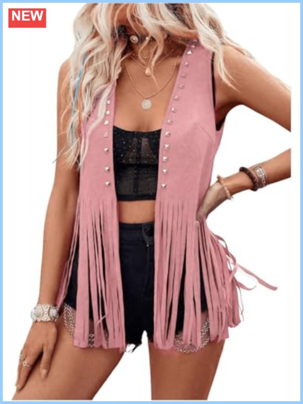 Faux Suede Western Fringe Vest 60s 70s Hippie Cowboy Sleeveless Open Front